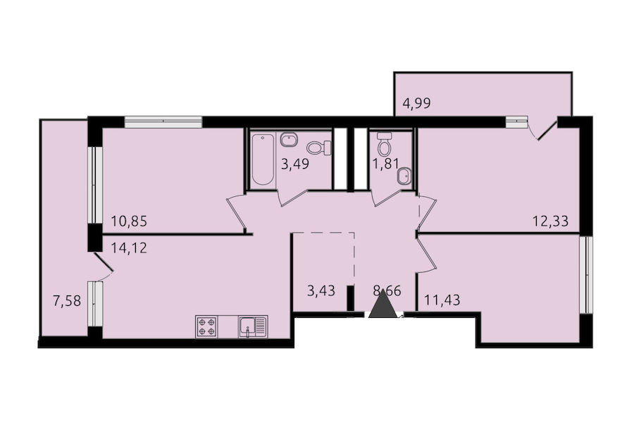 3-комнатная квартира 66.12 м², 19/21 эт., ЖК «Новые горизонты 2»
